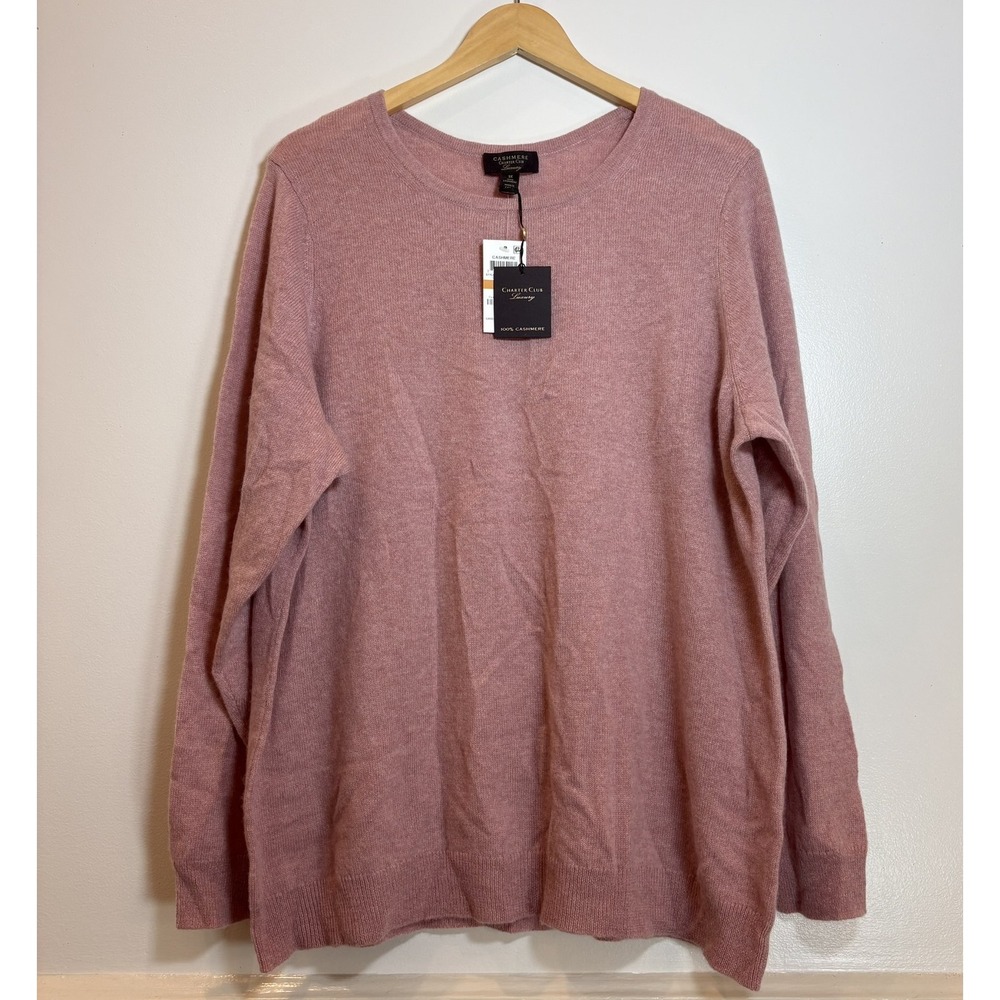NWT Charter Club Luxury Cashmere Sweater 3X Bella Rose Pink Crewneck Long Sleeve